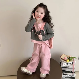 Princess Kesli เสื้อแขนยาวเด็ก แบบสองชั้นเทียม ผ้ายืด ลำลองสบายๆ แฟชั่นฤดูใบไม้ผลิ 1-12 ปี