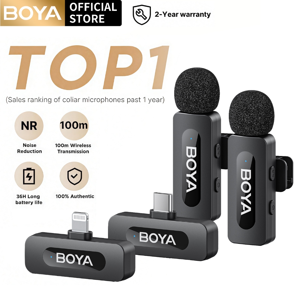 BOYA BY-V10/V20 ไมค์ไร้สาย ตัดเสียงรบกวน ไมค์ไลฟ์สด ไมค์อัดเสียง สำหรับ สมาร์ทโฟน