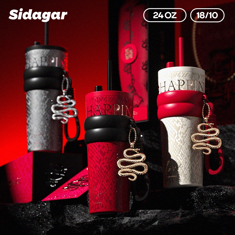 Sidagar แก้วเก็บความเย็น 316 สเตนเลส เคลือบเซรามิก แก้วน้ํา ขนาด710 มล พร้อมหลอดดูด แก้วน้ำเก็บอุณหภูมิ มีถุงของขวัญ,ของขวัญปีใหม่