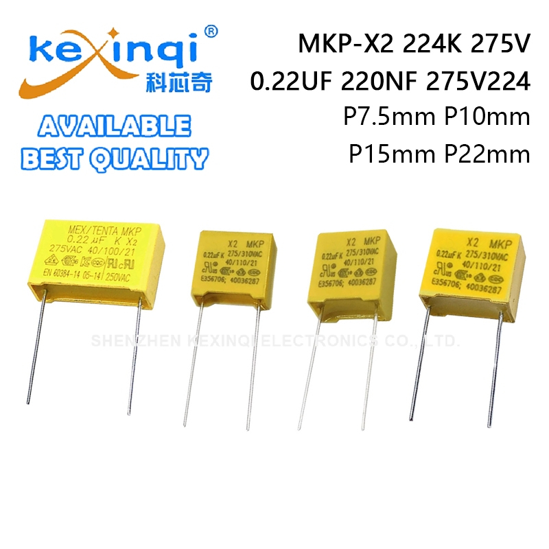 (10 ชิ้น) MKP-X2 224K 275V 310V 0.22UF 220NF 250V 275V224 ตัวเก็บประจุความปลอดภัย P7.5 มม.P10 มม.P15 มม.P22 มม.