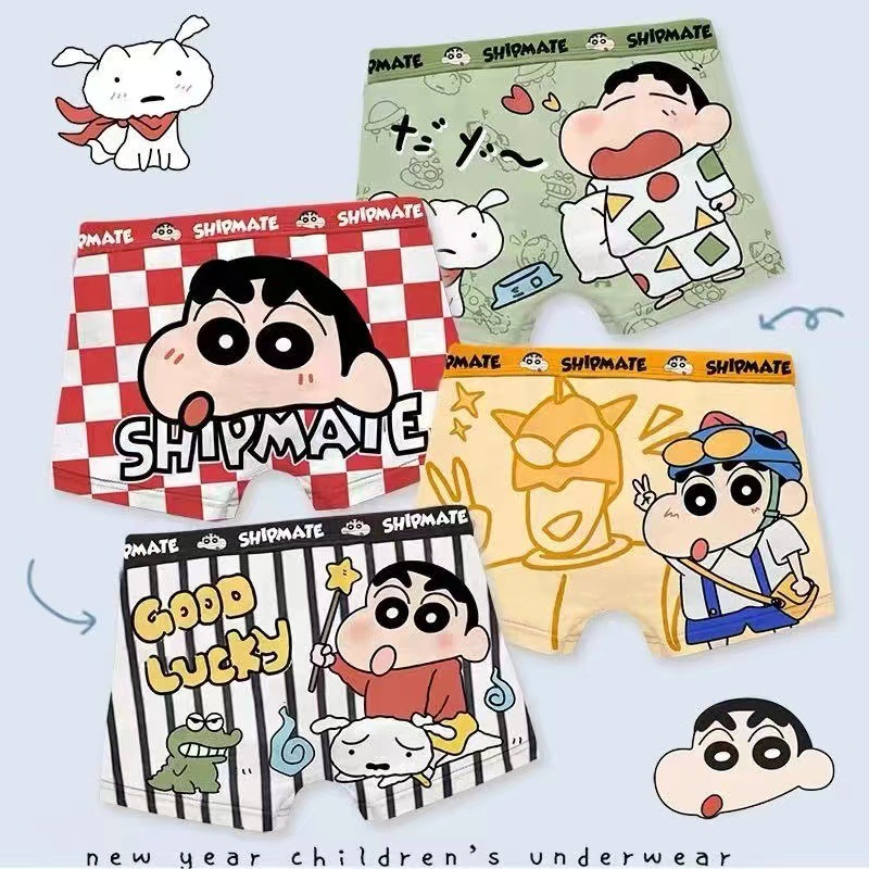 [4 Pack]Cartoon Boy Children Boxer briefs. วัยรุ่นผ้าฝ้ายแท้นักมวยกางเกงขาสั้นฤดูร้อนบาง
