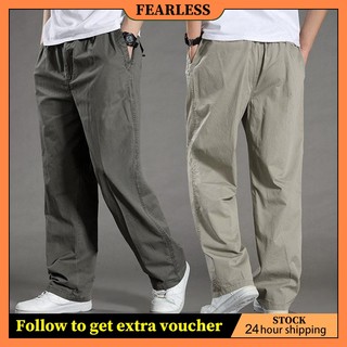 FEARLESS Solid Color Elastic Waist Pants Loose  Casual Joggers for MAN
