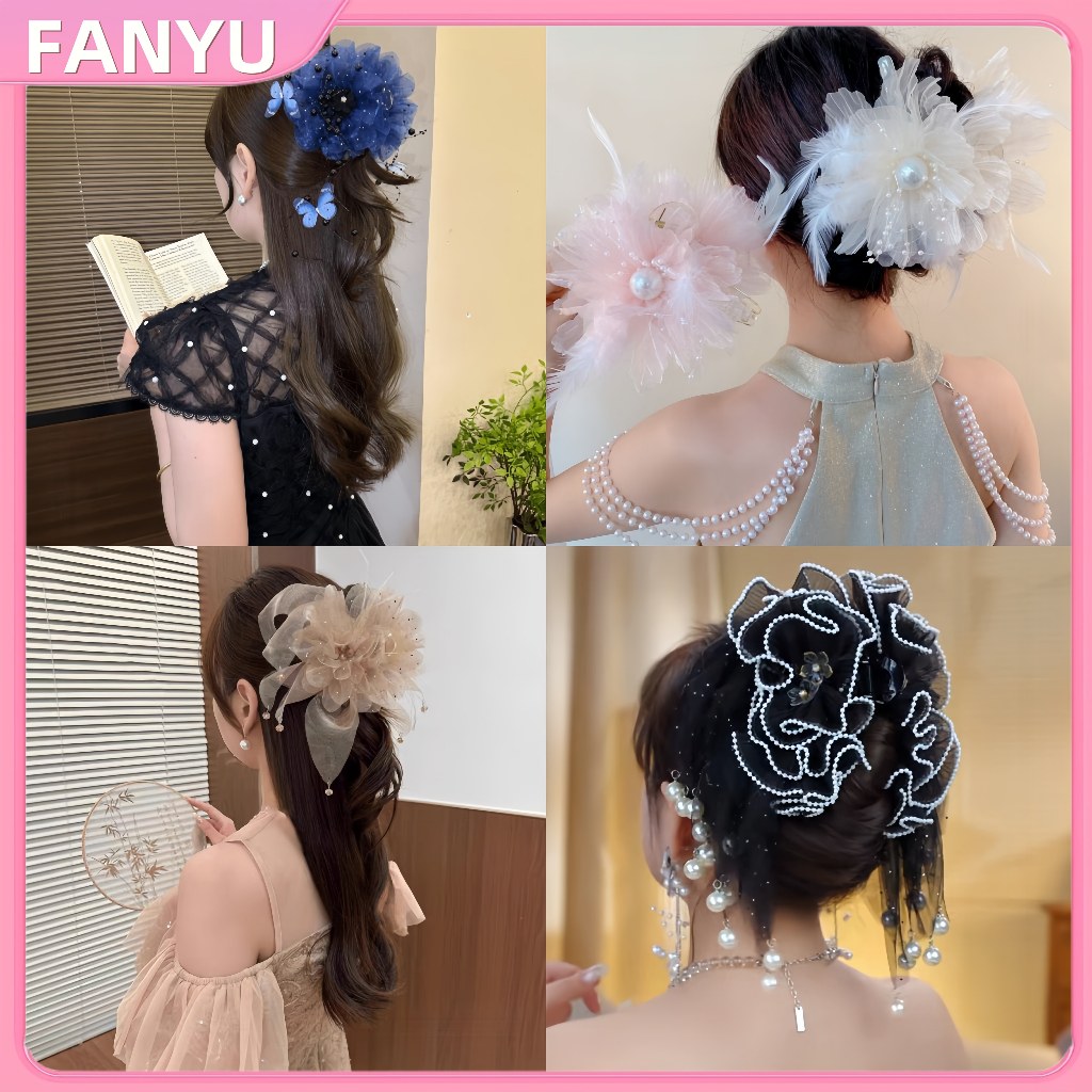 FANYU ตาข่ายดอกไม้ผม Claw เลียนแบบไข่มุก sels กิ๊บติดผม High-end อเนกประสงค์ผมหางม้า Hairpin FANYU