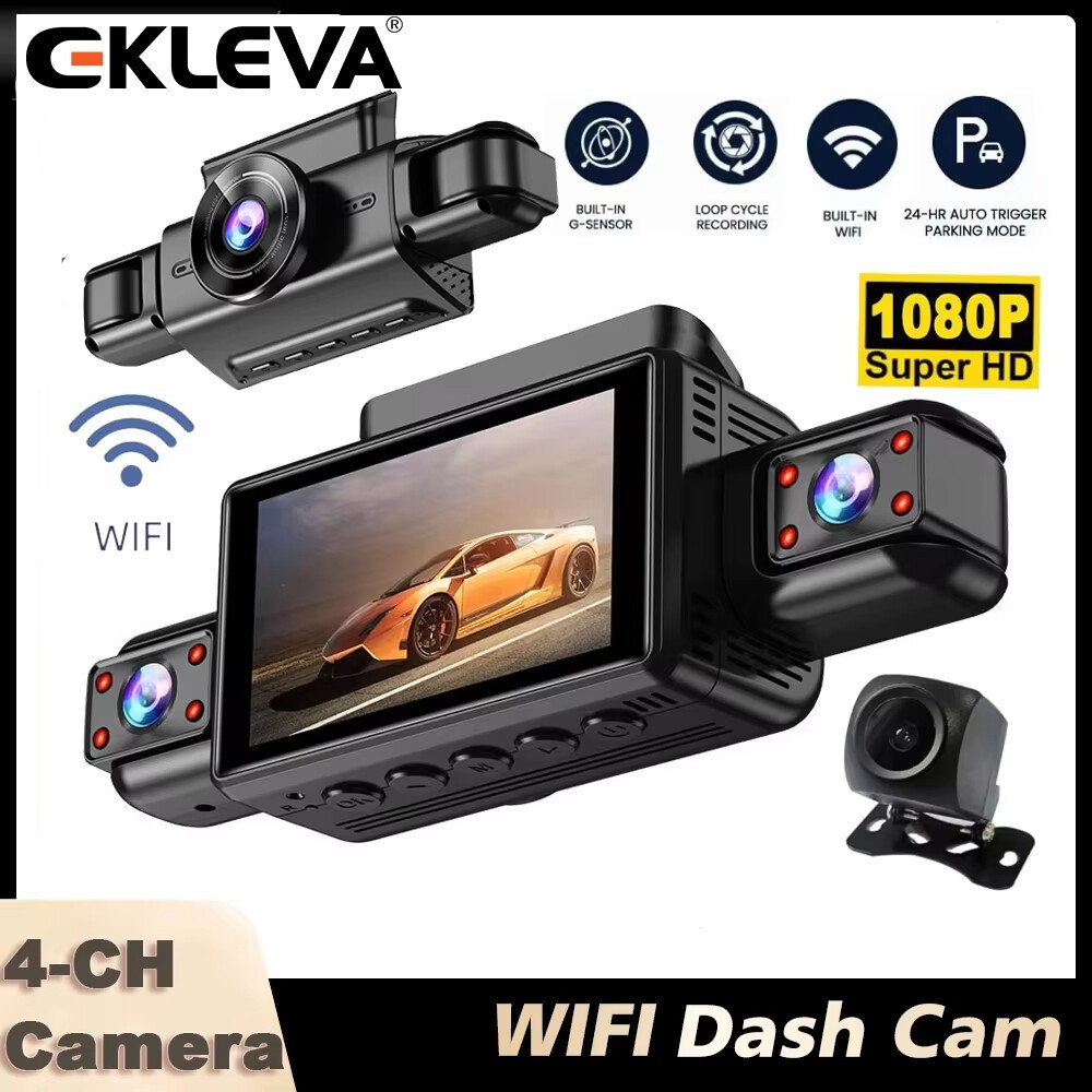 EKLEVA 1080P 4CH ซ่อน Dash Cam พร้อม APP Night Vision Motion Detection 24/7 ที่จอดรถ G-Sensor Loop ก