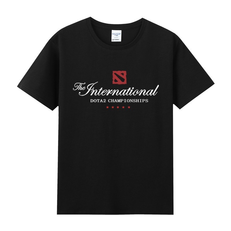 เสื้อยืดผู้ชาย Dota2 โลโก้การแข่งขัน Dota2 เสื้อยืดแขนสั้นสีดำ เสื้อแฟชั่น