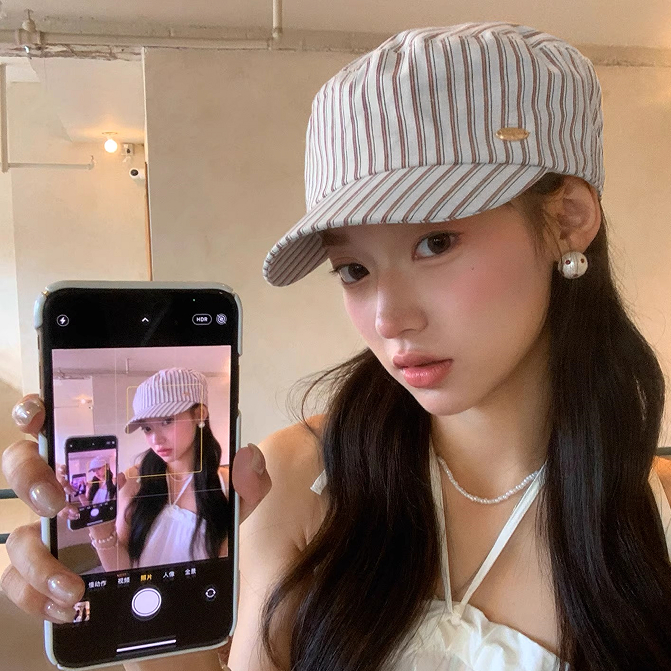 สไตล์ใหม่สไตล์เกาหลีลายหมวกเบเร่ต์ผู้หญิงฤดูใบไม้ร่วงฤดูร้อนบางสไตล์แฟชั่นใบหน้าดูหมวกแหลมแบนด้านบนหมวกขี่ม้า