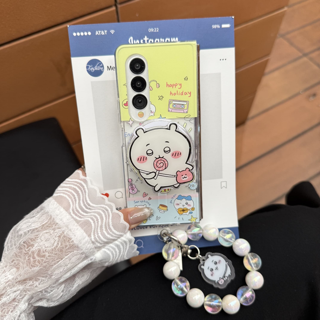 การ์ตูน น่ารัก chiikawa วงเล็บแม่เหล็ก สร้อยข้อมือ เคส Samsung Galaxy Z Fold 7 6 5 4 3 การป้องกันการ