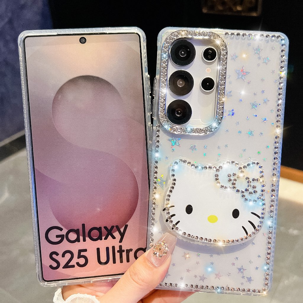 แฟชั่น แวววาว Hello Kitty วงเล็บ เคส Samsung Galaxy S25 Ultra S25 Plus S25 S24 FE S24 Ultra S24 Plus S24 S23 Ultra A16 A26 A36 A56 A15 A35 A55 5G Case เคสโทรศัพท์ใหม่ PC ขอบซิลิโคนอ่อนขอบป้องกันการตก เคสมือถือซัมซุง - รูปที่ 4