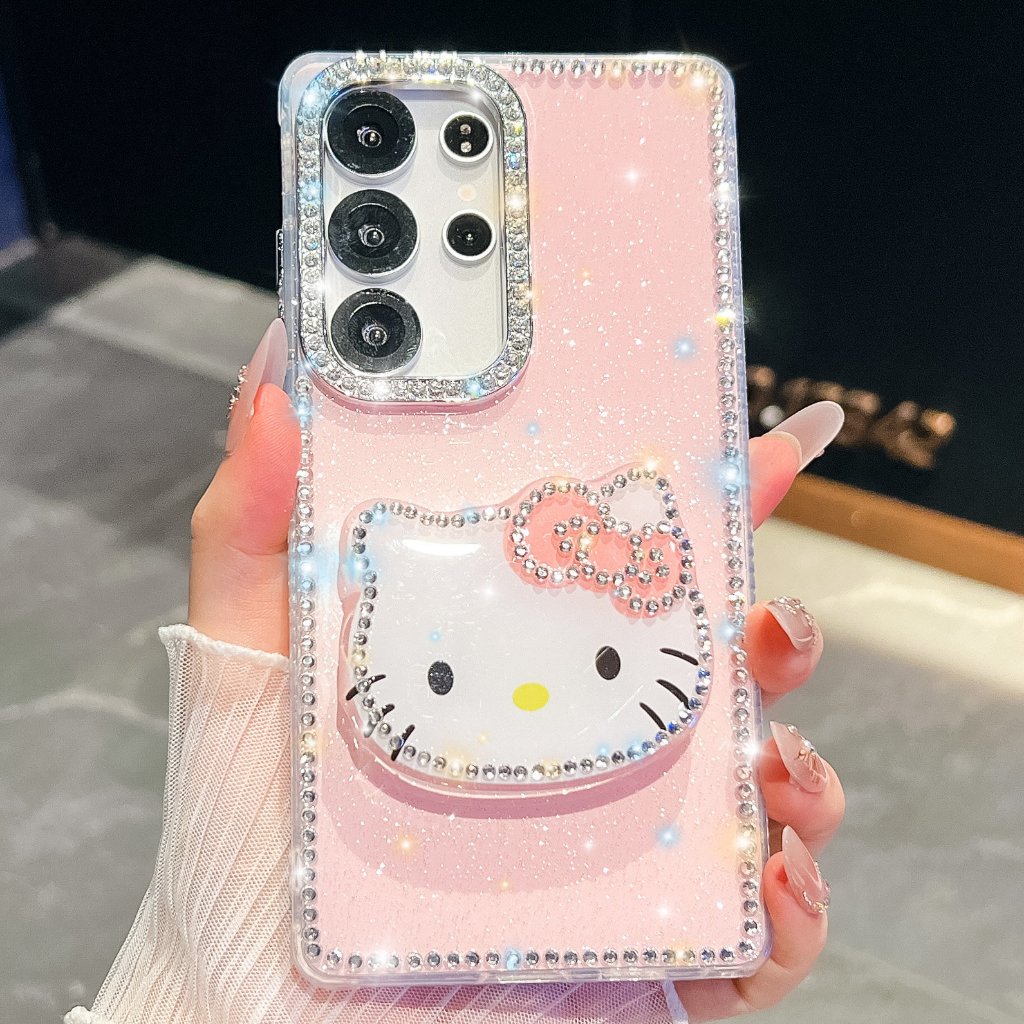 แฟชั่น แวววาว Hello Kitty วงเล็บ เคส Samsung Galaxy S25 Ultra S25 Plus S25 S24 FE S24 Ultra S24 Plus S24 S23 Ultra A16 A26 A36 A56 A15 A35 A55 5G Case เคสโทรศัพท์ใหม่ PC ขอบซิลิโคนอ่อนขอบป้องกันการตก เคสมือถือซัมซุง - รูปที่ 2