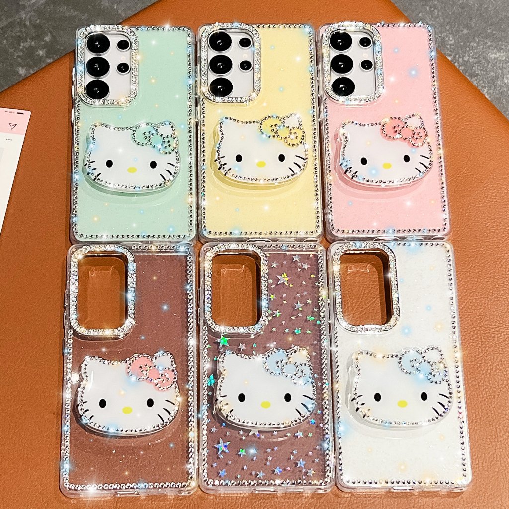 แฟชั่น แวววาว Hello Kitty วงเล็บ เคส Samsung Galaxy S25 Ultra S25 Plus S25 S24 FE S24 Ultra S24 Plus S24 S23 Ultra A16 A26 A36 A56 A15 A35 A55 5G Case เคสโทรศัพท์ใหม่ PC ขอบซิลิโคนอ่อนขอบป้องกันการตก เคสมือถือซัมซุง - รูปที่ 7