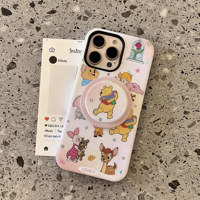 น่ารัก Winnie the Pooh รูปแบบ 2 in 1 ขาตั้งสําหรับ iPhone 11 12pro 13promax 15pro 15promax 14promax 14 pro 16 pro max 16 plus 17 pro 17 pro max 2 in 1 เคสป้องกัน