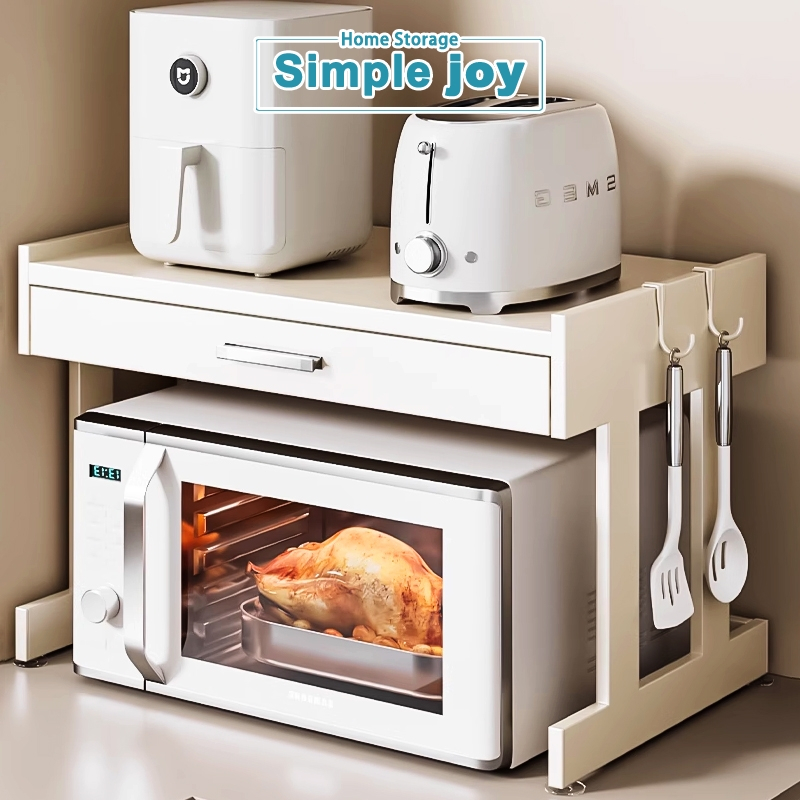 SimpleJoy ชั้นวางไมโครเวฟ ที่วางไมโครเวฟ 2 ชั้น พร้อมลิ้นชัก ชั้นวางของในครัว แข็งแรง ทนทาน ใช้งานได้อเนกประสงค์