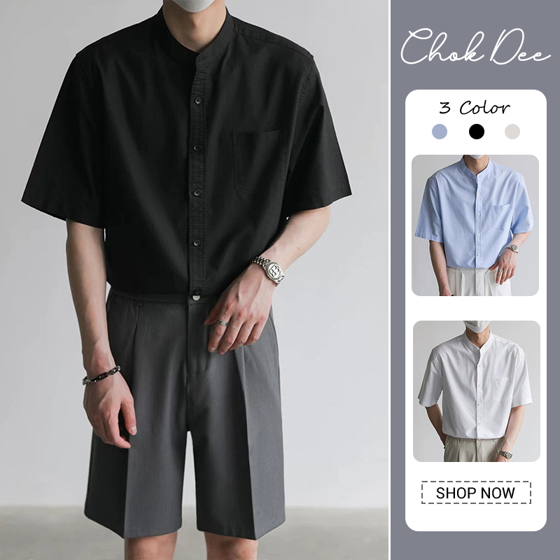 เสื้อเชิ้ตแขนสั้นคอกลมสไตล์เกาหลีมีผ้าน้ําหนักเบาระบายอากาศได้ดีไม่อับชื้น –ใส่แล้วมีสไตล์เข้ารูป!