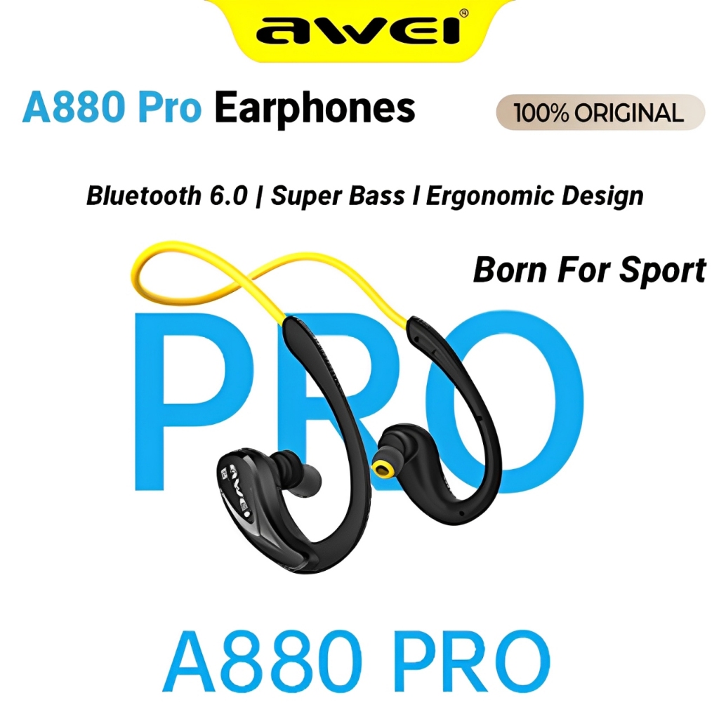 Awei A880 PRO TWS หูฟังกีฬาบลูทูธ 6.0 Deep Bass IPX4 Sweatproof พร้อมไมโครโฟน