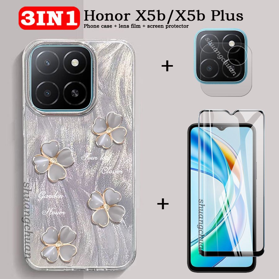 3IN1 สําหรับ Honor X5b ป้องกันหน้าจอ,ฟิล์มเลนส์,ฟิล์มนิรภัยความเป็นส่วนตัว,Honor X5b plus เคสโทรศัพท