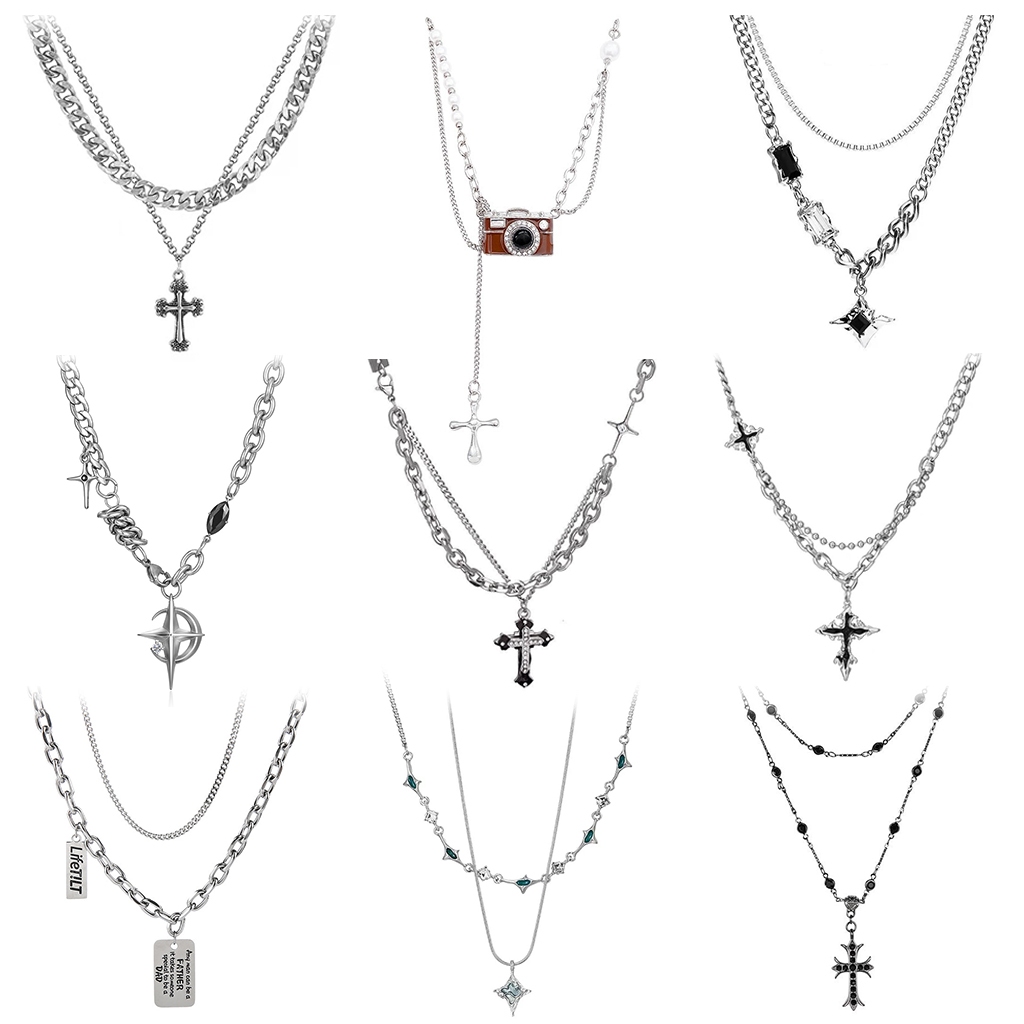 ฤดูร้อน สงกรานต์  Y2k สร้อยคอเงิน หลายชั้น สไตล์ฮิปฮอป สําหรับทุกเพศ