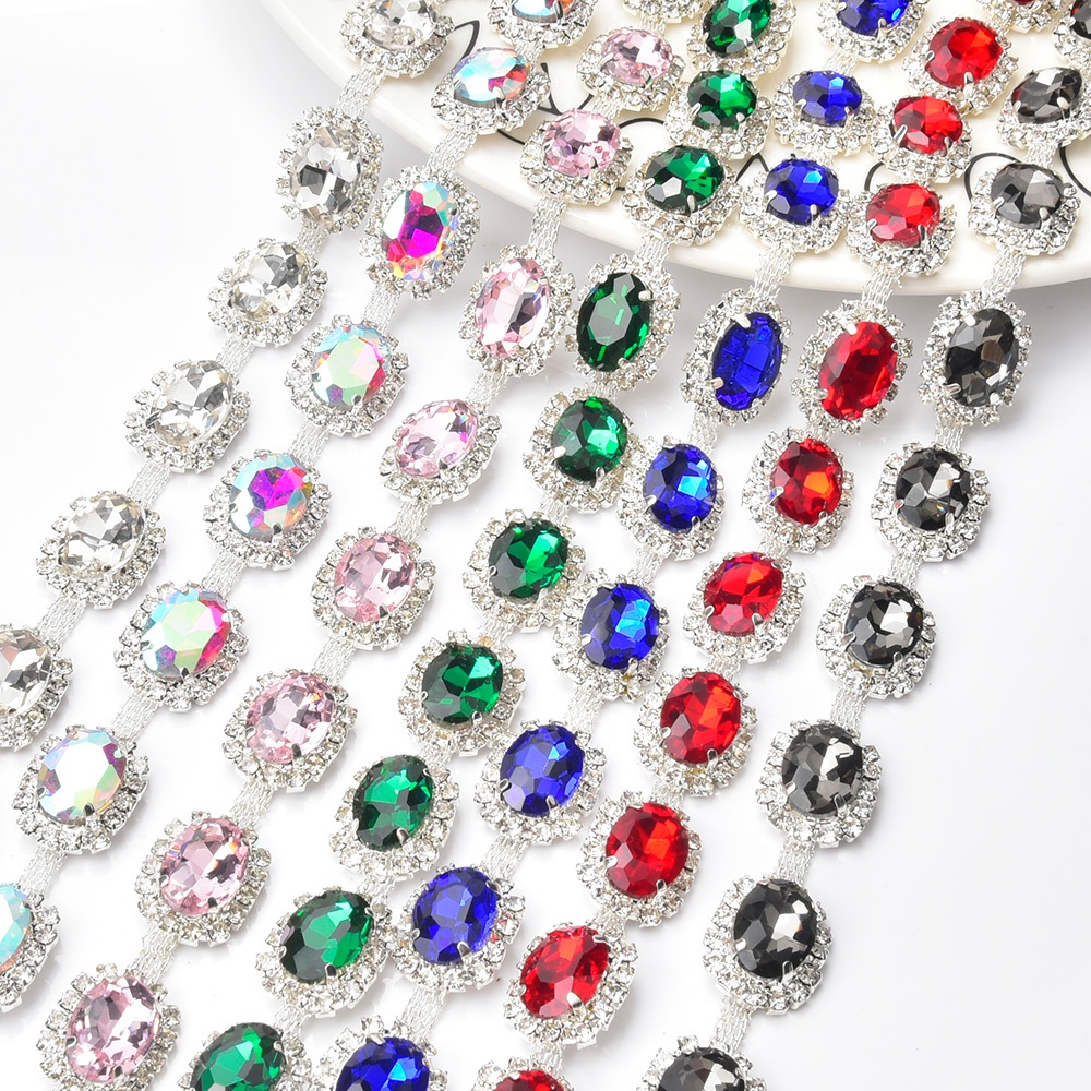 Trim ดอกไม้รูปไข่ขนาด 1.5 ซม. จาก Rhinestone Crystal สำหรับงาน DIY และของใช้ในงานแต่งงาน