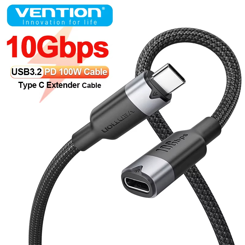 Vention USB C Gen 3.2 10Gbps Extension Cable 100W PD Fast Charging Cable Male to Female Data Line หร