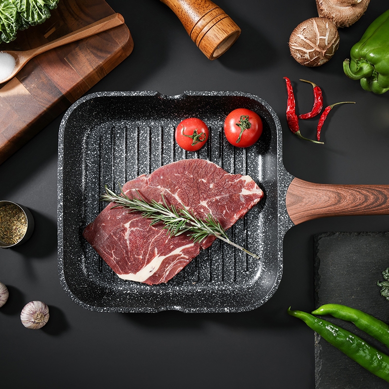 KORDISEN กระทะหินทรงสี่เหลี่ยมขนาดเล็ก กระทะเคลือบหินอ่อน กระทะไข่ม้วน ให้ความร้อนสม่ำเสมอ PFOA ฟรีสามารถใช้กับเตาแม่เหล็กไฟฟ้า - รูปที่ 3