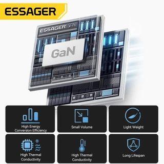 Essager 65W GaN Supert Charger 3-in-1 พร้อมสายแบบพับเก็บได้ในตัว Type-C + พอร์ต USB A เครื่องชาร์จแบบพับได้