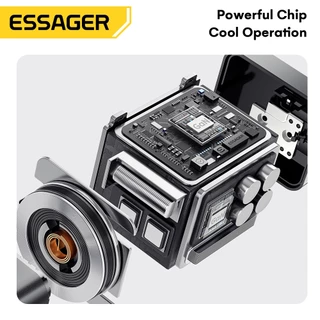 Essager 65W GaN Supert Charger 3-in-1 พร้อมสายแบบพับเก็บได้ในตัว Type-C + พอร์ต USB A เครื่องชาร์จแบบพับได้