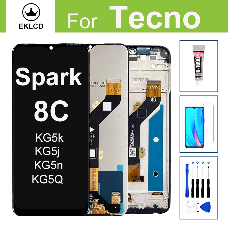 6.6 "จอแสดงผล LCD สําหรับ Tecno Spark 8C KG5k KG5j KG5n KG5Q Touch Screen Digitizer Assembly กรอบเปล