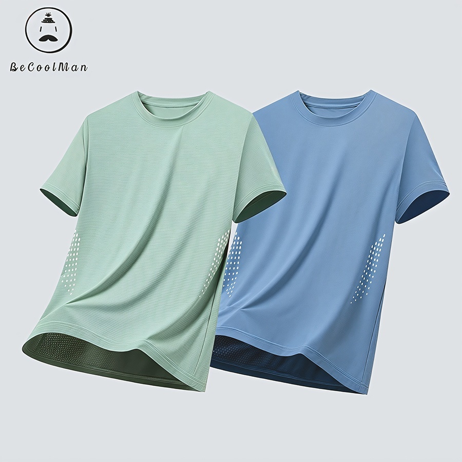 BECoolMan ความเร็วของผู้ชายแห้งแขนสั้น หน้าร้อนหลวมบวกขนาดรอบคอเสื้อยืด