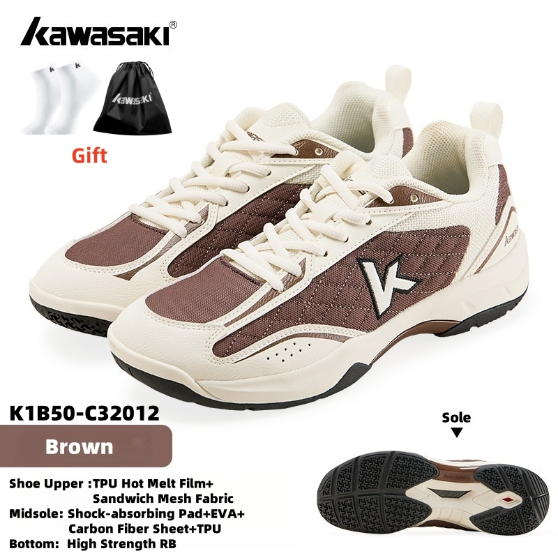 KAWASAKI คาวาซากิ ลูกชิ้น รองเท้ารองเท้าแบดมินตัน C32012 ผู้หญิงและผู้ชายมืออาชีพการฝึกอบรมป้องกันการลื่นทนทานดูดซับแรงกระแทกรองเท้ากี