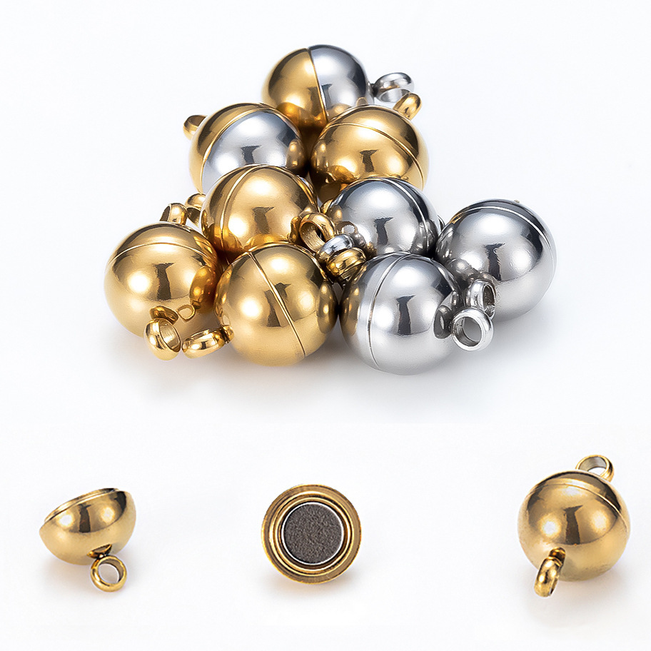 บักเกิลแม่เหล็ก ทรงกลม ประดับลูกปัดไข่มุก สําหรับทําสร้อยคอ สร้อยข้อมือ DIY