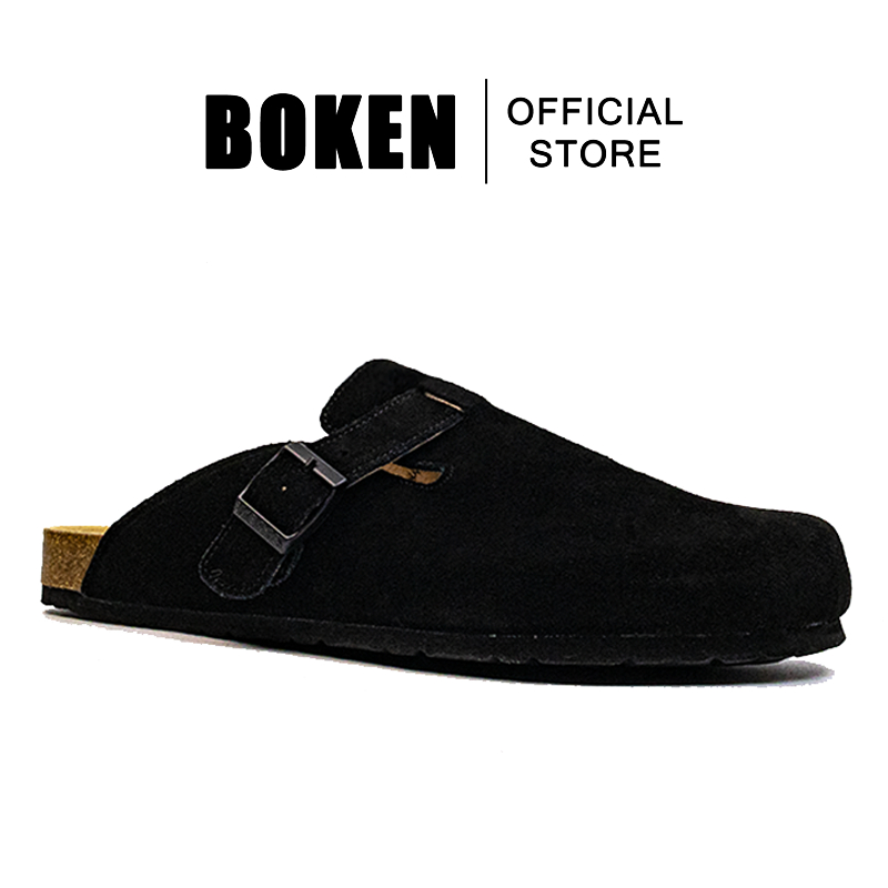 BOKEN Cork รองเท้าแตะคลาสสิก Mules สําหรับผู้ชายผู้หญิงสบาย Beach Slip-On รองเท้าแตะกลางแจ้งสีดํา