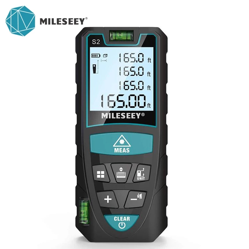 Mileseey S5R เลเซอร์เรนจ์ไฟ 120M Digital Laser Distance Meter 2 ระดับฟอง M/In/Ft Unit switching Backlit LCD และ Pythagorean โหมดวัดระยะทางพื้นที่ Volume