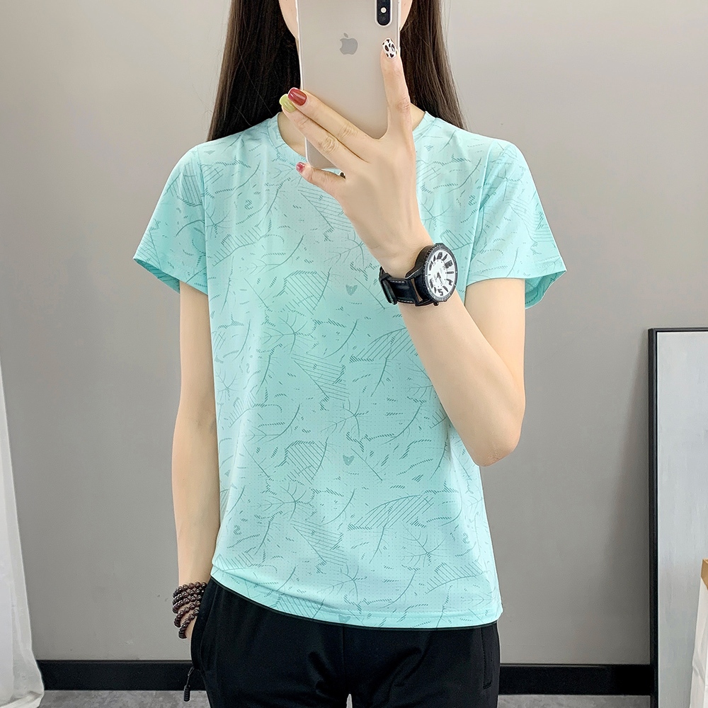 [M-4XL] เสื้อยืดแห้งเร็วผู้หญิงรุ่นผ้าไหมน้ําแข็ง Cool T แขนสั้นฤดูร้อนระเบิดแขนสั้น Go ราคาต่ําเสื้อคอกลม Tee