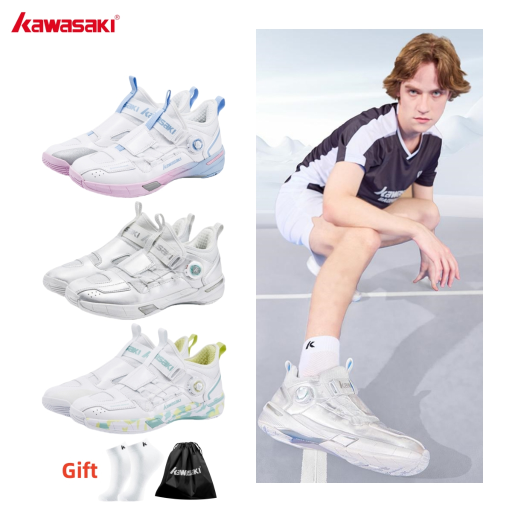 KAWASAKI รองเท้าแบดมินตันคาวาซากิ Pickleball รองเท้า A3311&B3412&C32019 Fast Lace System ป้องกันผ่าน Breathable ทนต่อการสึกหรอ Shock-Absorbing และ Light