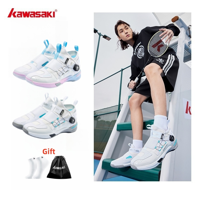 KAWASAKI รองเท้าแบดมินตันคาวาซากิ Pickleball รองเท้า A3311&B3412&C32019 Fast Lace System ป้องกันผ่าน Breathable ทนต่อการสึกหรอ Shock-Absorbing และ Light