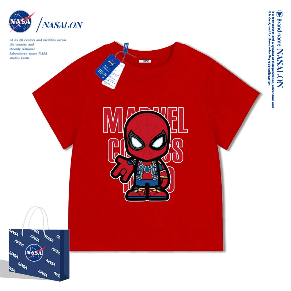NASA เสื้อยืดเด็ก ลายการ์ตูนสไปเดอร์แมน เสื้อยืดเด็กผู้ชาย cotton 100% นุ่มสบาย สไตล์เกาหลี คุณภาพดี