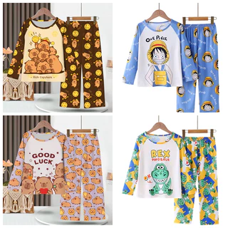 ขายร้อนเด็กชุดนอน baju Kawaii Pokemon การ์ตูนชาย Nightsuit แขนยาวรอบคอเด็กชุดนอน baju bidur lelaki