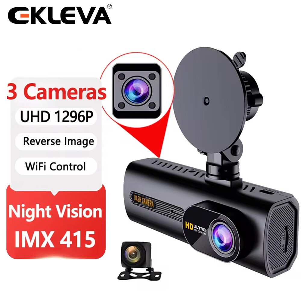 EKLEVA 3 ช่อง Dash Cam 2K 1296P Night Vision IMX 415 เซ็นเซอร์รองรับ Cabin/กล้องด้านหลังรถ Video Cyc
