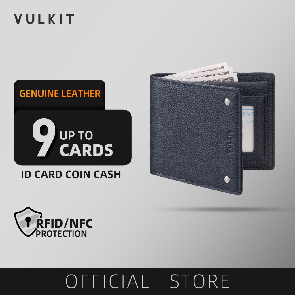 VULKIT-ของแท้หนัง Slim RFID Blocking Bifold Card Holder กระเป๋าสตางค์สําหรับเงินสดและบัตรเครดิต-VW11