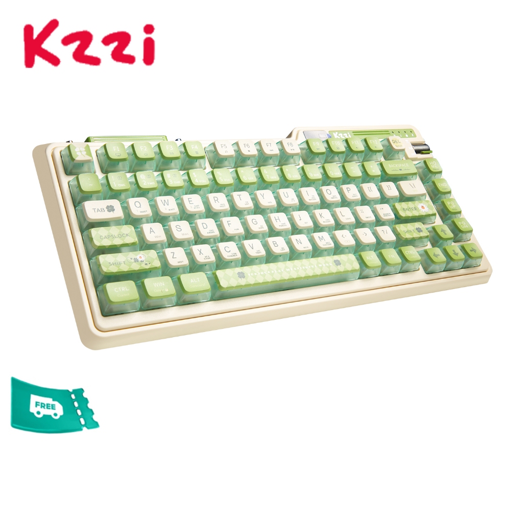 Kzzi Kezhi K75 Pro + สีเขียวมะนาวไร้สายสามโหมดแป้นพิมพ์ปะเก็นเกม RGB ผงทอง Fast Silver Flame 80% คีย