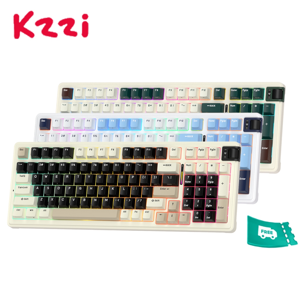 KZZI K98 98 Key ปะเก็นโครงสร้างสามโหมดบลูทูธไร้สายพร้อม Roller RGB คีย์บอร์ดเกม