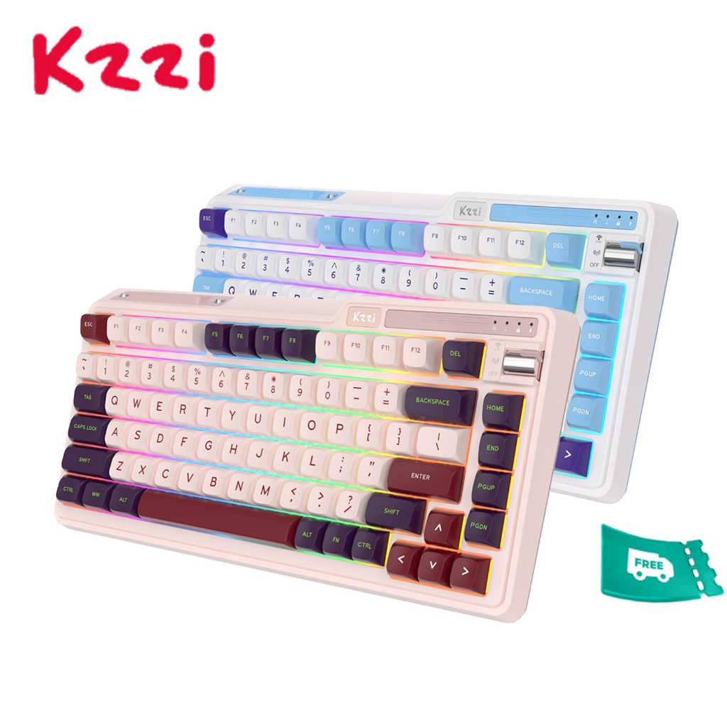 KZZI K75 Lite 82 Key ปะเก็นโครงสร้างสามโหมดบลูทูธไร้สายพร้อมสลับลูกบิด RGB คีย์บอร์ดเกม