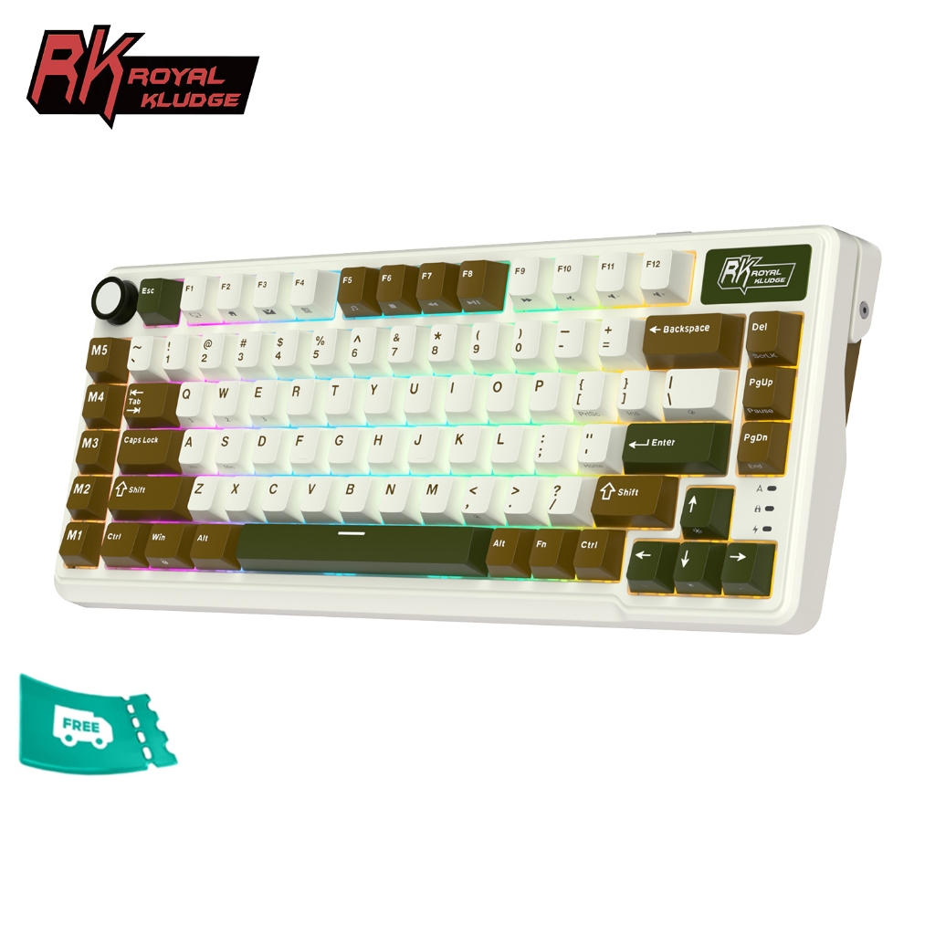 Royal Kludge RK L75 ปาล์มสีเขียว 85 คีย์ RGB Diy Tri-Mode RGB แบบมีสายบลูทูธ 2.4G คีย์บอร์ดไร้สาย