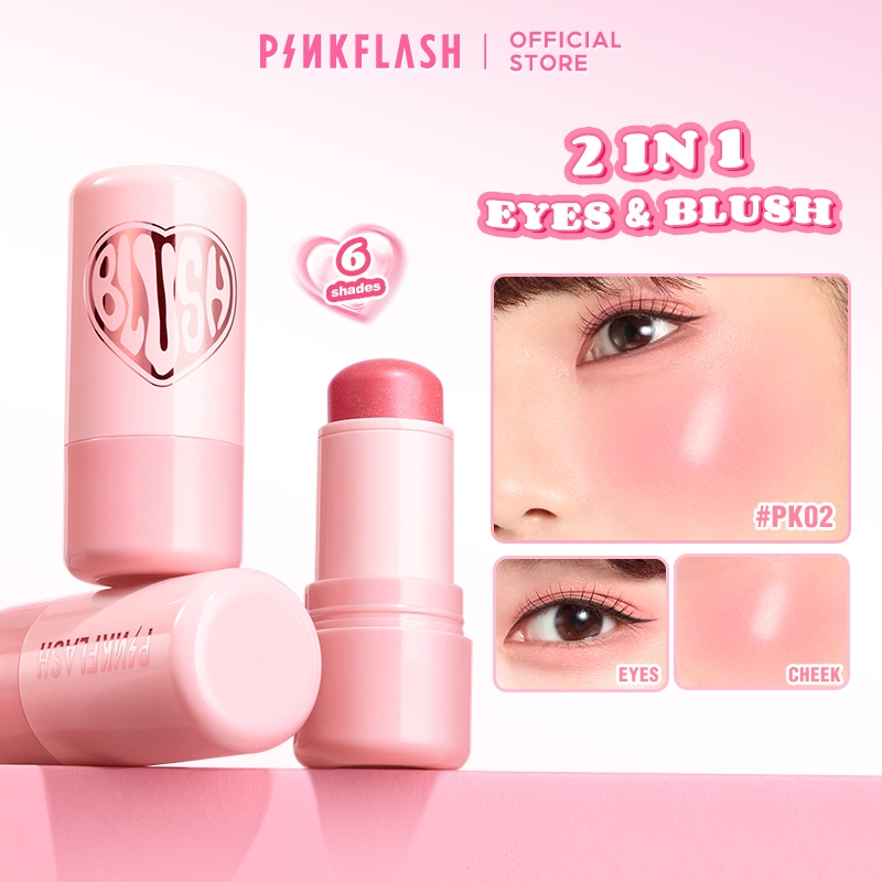 Pinkflash Multi-Use Watery Blush Stick Healthy Rosy Cream Blendeable High pigment ติดทนนานเริ่มต้น Sun-kissed Glow แบบพกพา Moisturizing 6 เฉดสี