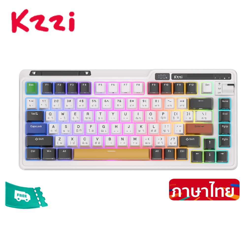 Kzzi Kezhi K75 Pro ปะเก็นคีย์บอร์ดเล่นเกมไร้สาย สามโหมด RGB Backlit 80%