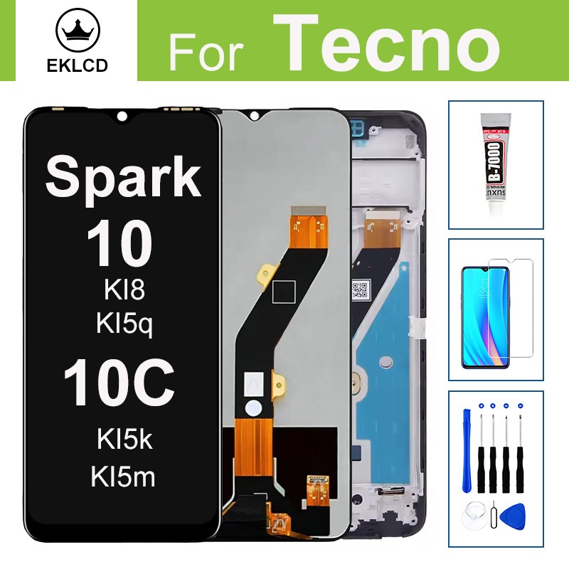 หน้าจอสำหรับ Tecno Spark 10 10C 5G KI5q จอแสดงผล LCD KI5m KI5K KI8 หน้าจอสัมผัส Digitizer Assembly Spark10 พร้อมการเปลี่ยนกรอบ