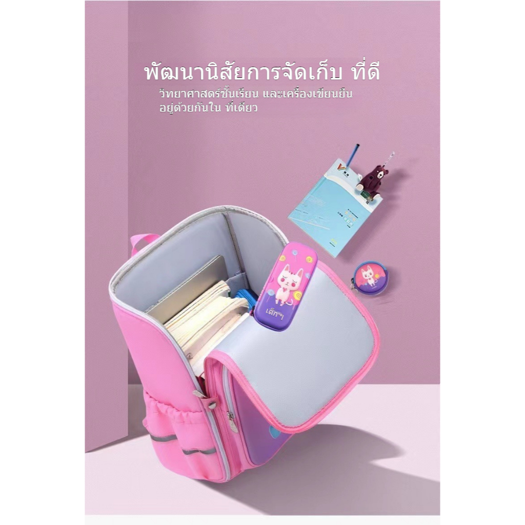 3D กระเป๋าเป้เด็กการ์ตูนสุดน่ารัก กระเป๋าเป้นักเรียนประถมน้ำหนักเบา กันน้ำ` ความจุเยอะ กระเป๋าโรงเรียนสำหรับเด็ก ลดแรงกดทับด้วยหลักวิทยาศาสตร์ ปกป้องกระดูกสันหลังสำหรับเป้นักเรียน （แถมฟรี! กล่องดินสอ） - รูปที่ 4