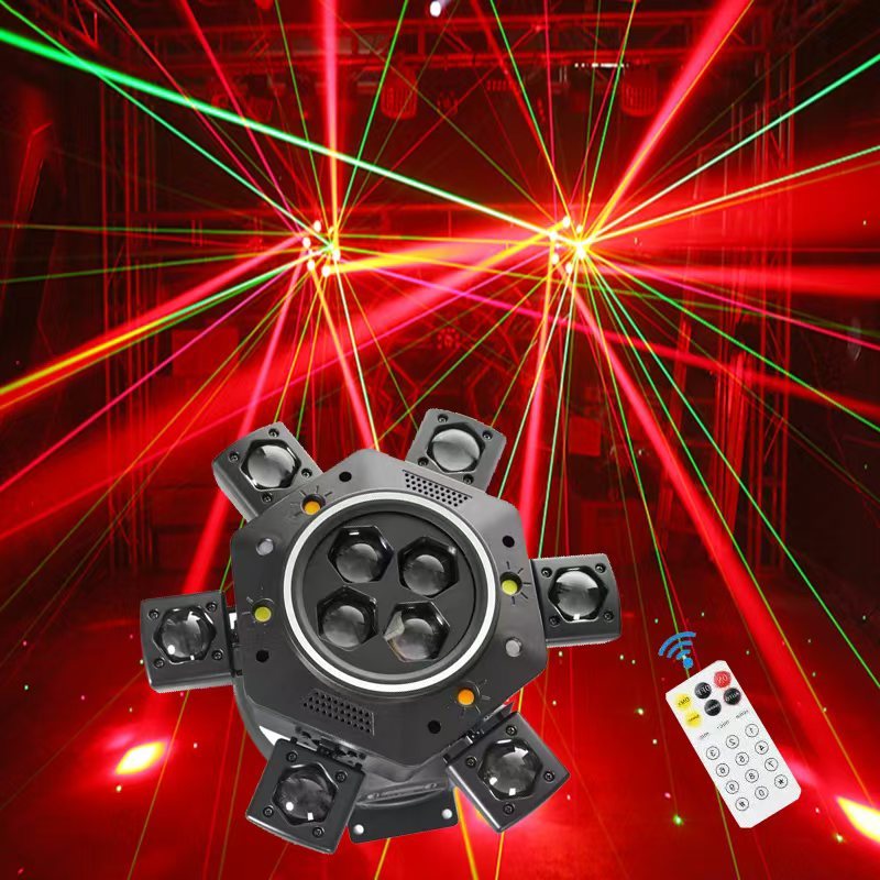 แสดงเวลา Dj 6 Arm Beam Led Moving Head Light 4 Bee Led R/G เลเซอร์ RGBW 4 IN 1 ไม่จํากัดหมุนเช่นดอกไ