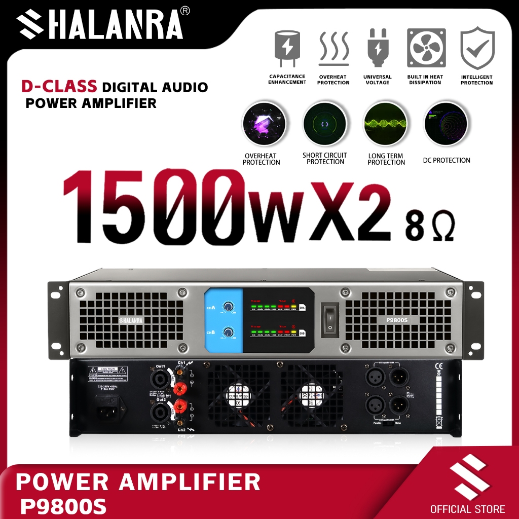 SHALANRA P9800S 1500Wx2 ช่องเครื่องขยายเสียงกําลังสูงแร็คเครื่องขยายเสียง professional class D เครื่
