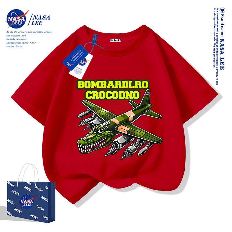 【ส่งเร็ว 48 ชั่วโมง】เสื้อยืดเด็ก NASAผ้าฝ้ายนุ่ม ลายจระเข้เครื่องบินทิ้งระเบิด ระบายอากาศดี สไตล์ไทย - รูปที่ 4