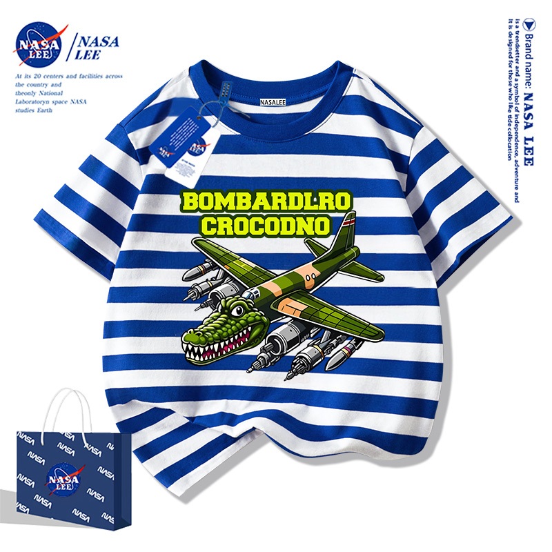 【ส่งเร็ว 48 ชั่วโมง】เสื้อยืดเด็ก NASAผ้าฝ้ายนุ่ม ลายจระเข้เครื่องบินทิ้งระเบิด ระบายอากาศดี สไตล์ไทย - รูปที่ 3